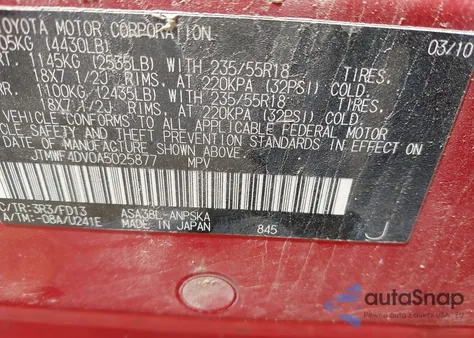 2010 Toyota Rav4 Sport z USA, uszkodzony, nr VIN JTMWF4DV0A5025877